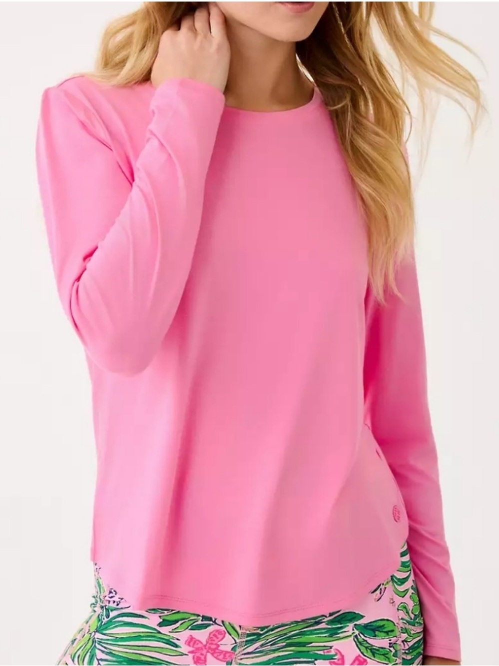 Lilly Pulitzer Luxletic Westley Long Sleeve Tee UPF 50+, Confetti Pink, M - Picture 7 of 9
